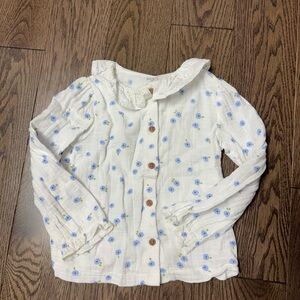 M&S White Shirt with blue florals size 2/3